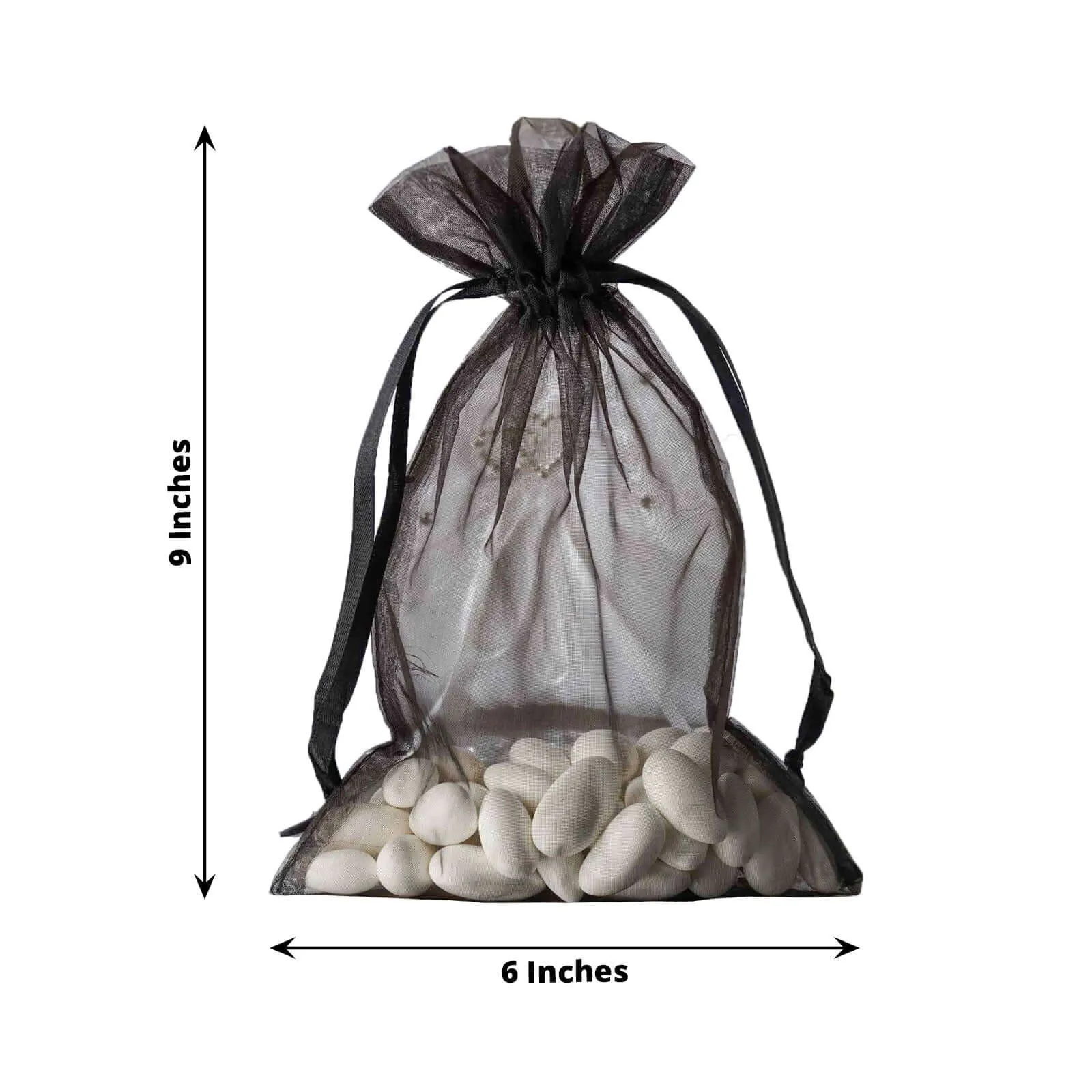 10 Pack Black Organza Drawstring Wedding Party Favor Gift Bags 6"x9"