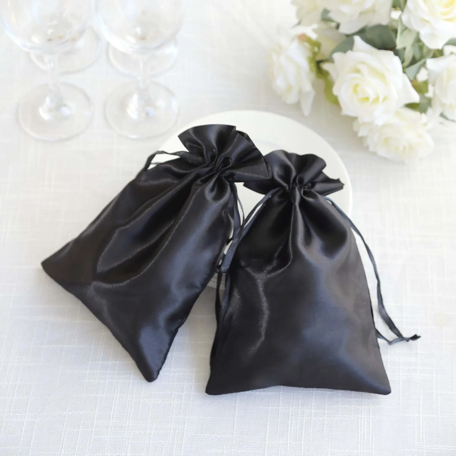 10 Pack Black Organza Drawstring Wedding Party Favor Gift Bags 6"x9"