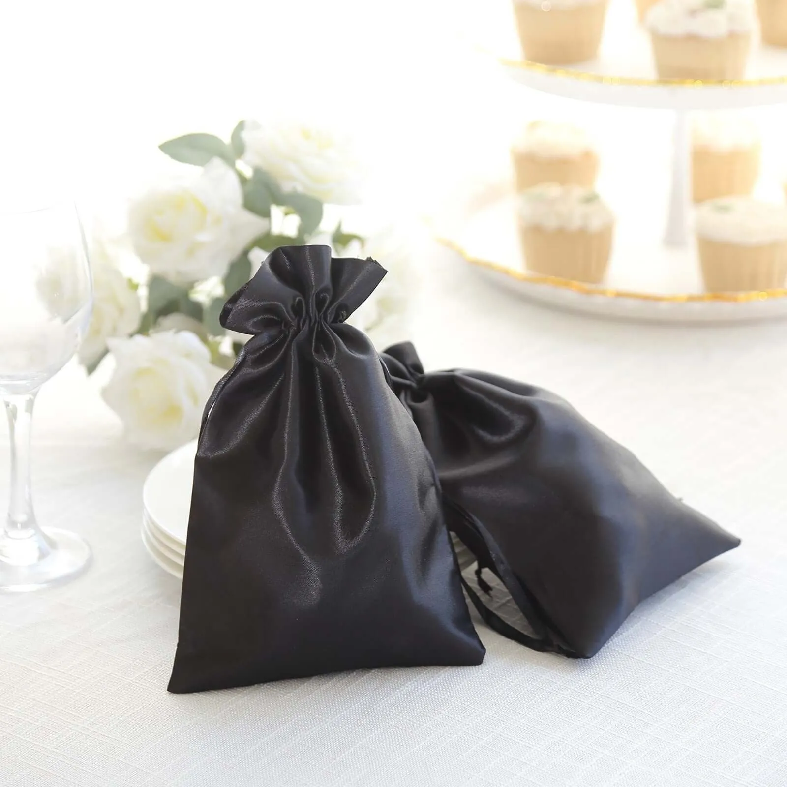10 Pack Black Organza Drawstring Wedding Party Favor Gift Bags 6"x9"