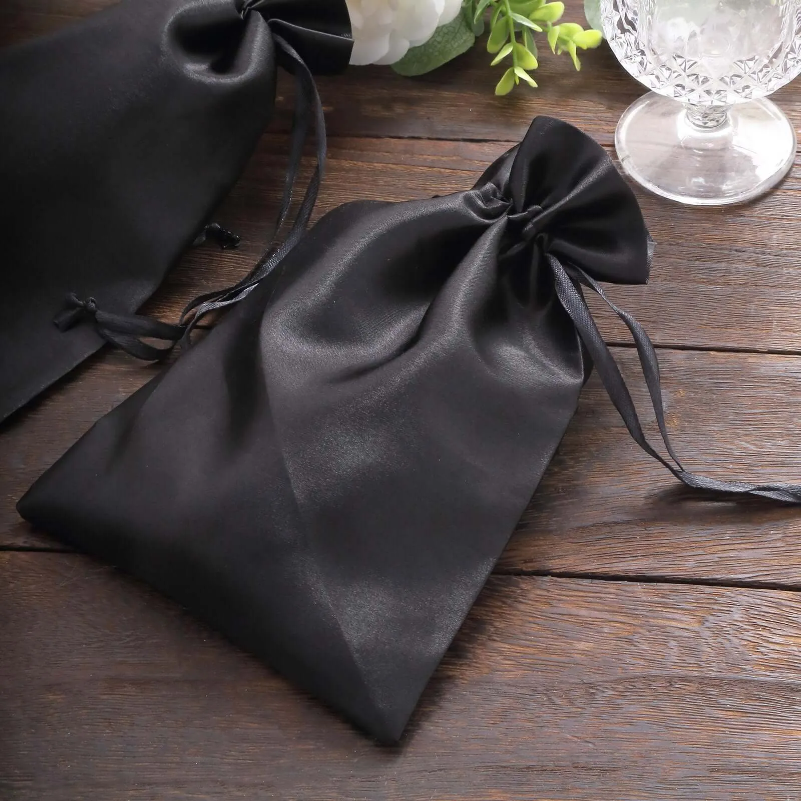 10 Pack Black Organza Drawstring Wedding Party Favor Gift Bags 6"x9"