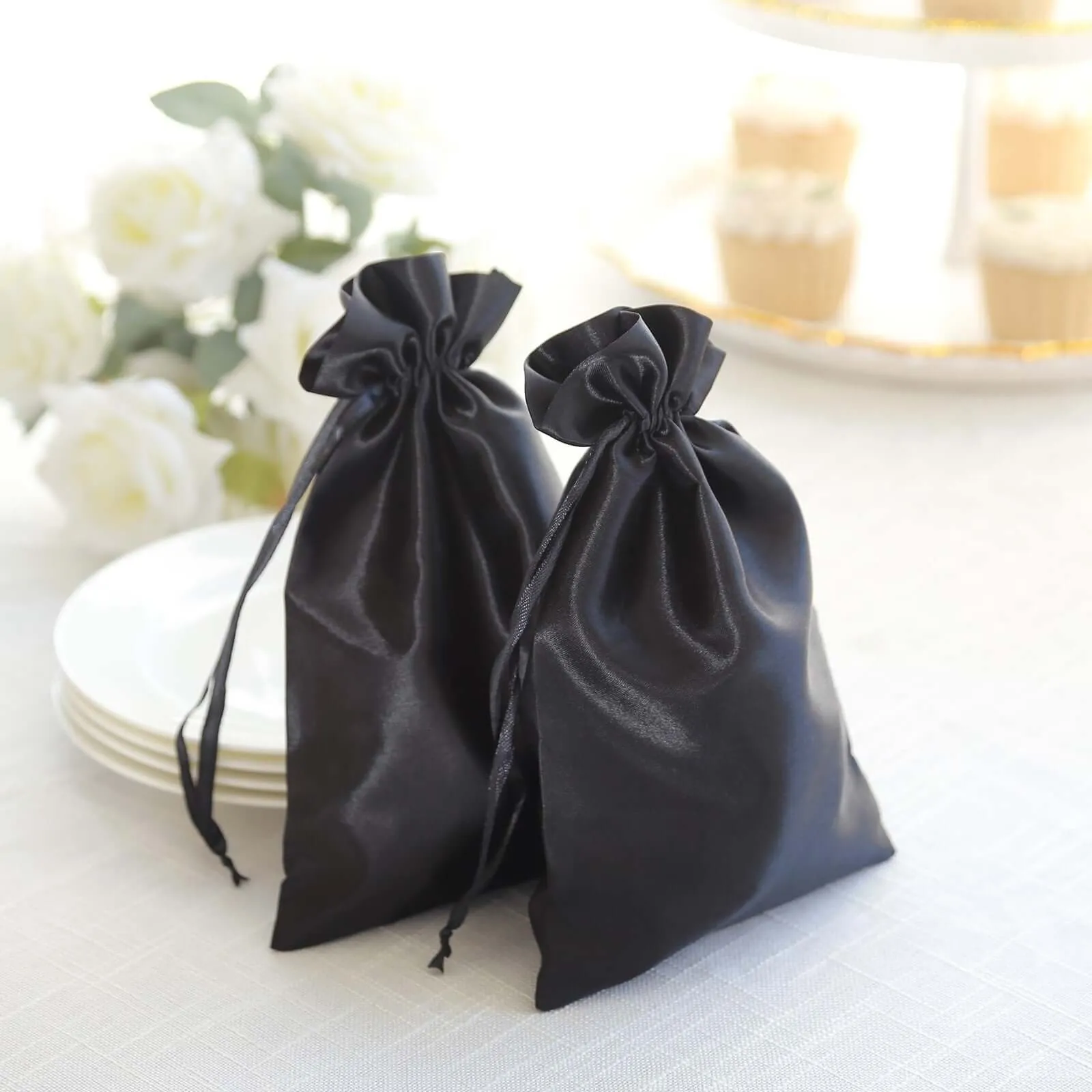 10 Pack Black Organza Drawstring Wedding Party Favor Gift Bags 6"x9"