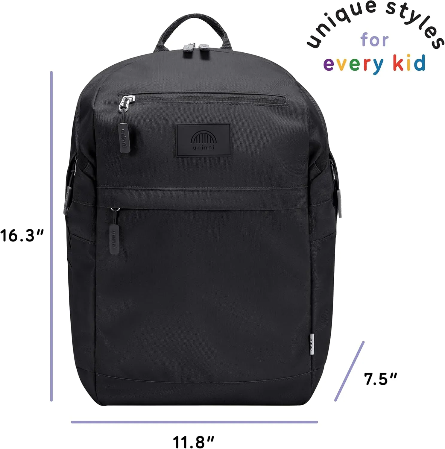 16” student backpacks, Age 8  & Adults with Padded, and Adjustable Shoulder Straps, Laptop compartment. (Black)