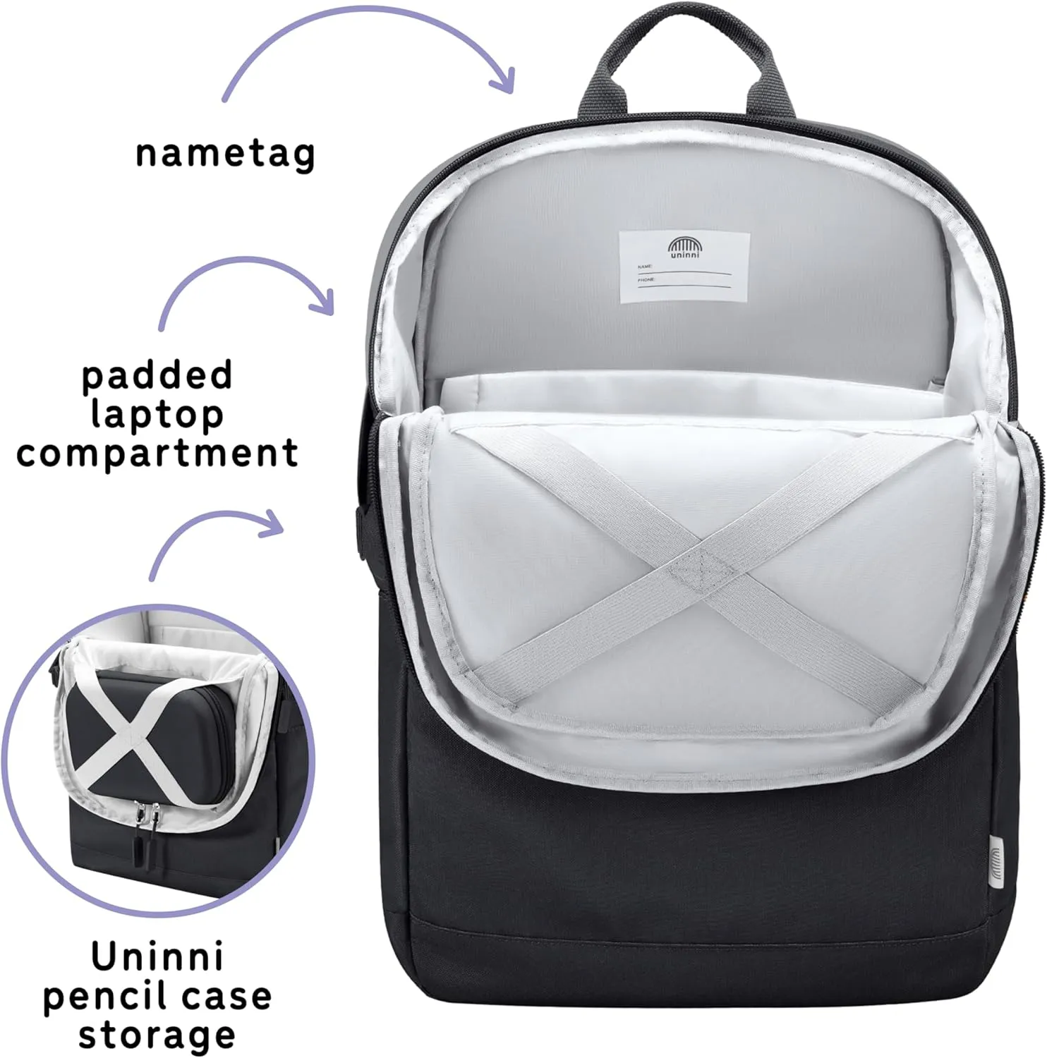16” student backpacks, Age 8  & Adults with Padded, and Adjustable Shoulder Straps, Laptop compartment. (Black)