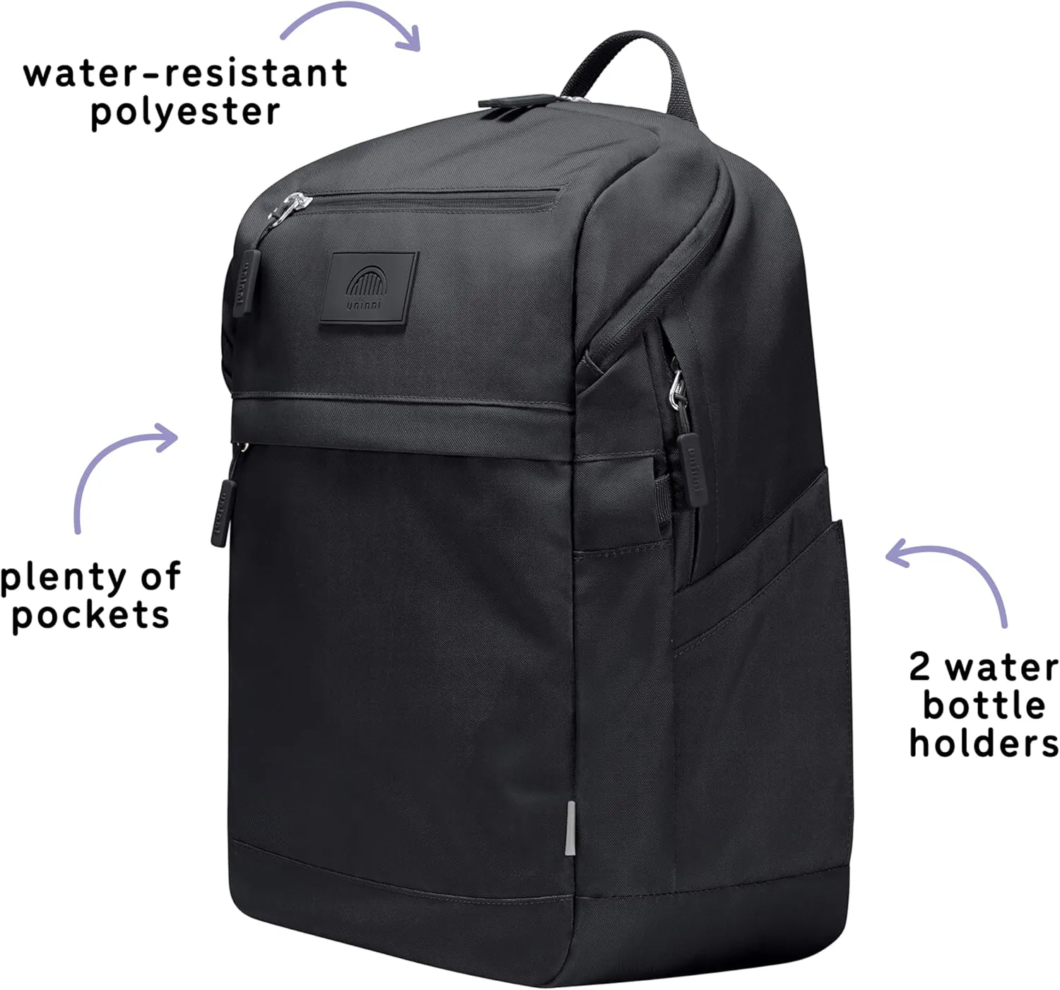 16” student backpacks, Age 8  & Adults with Padded, and Adjustable Shoulder Straps, Laptop compartment. (Black)