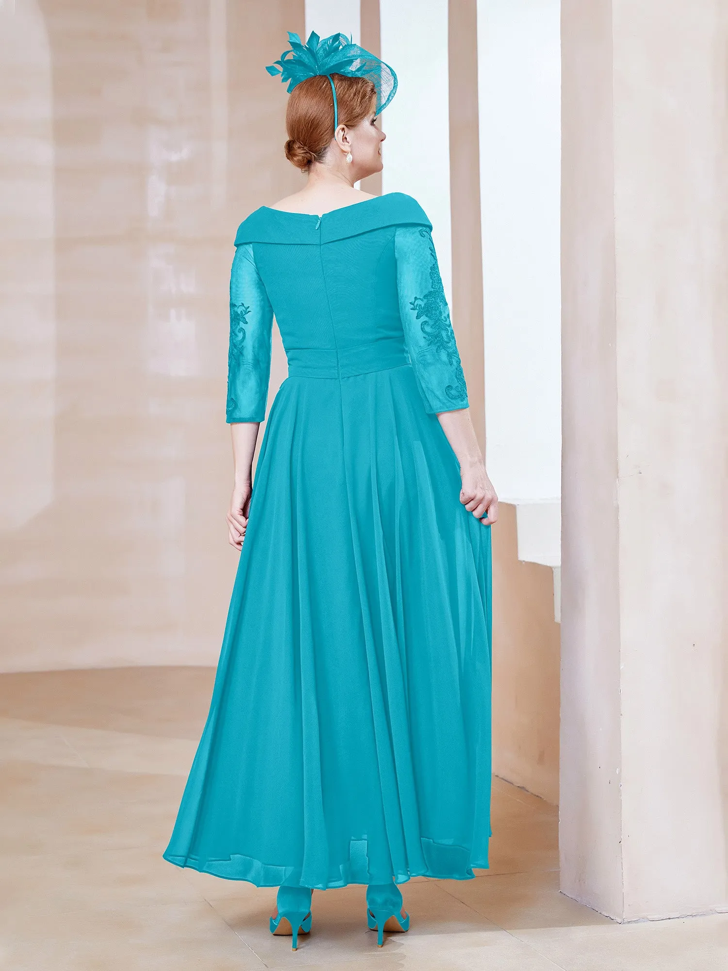 A-line V-neck Appliqued Chiffon Dress Jade