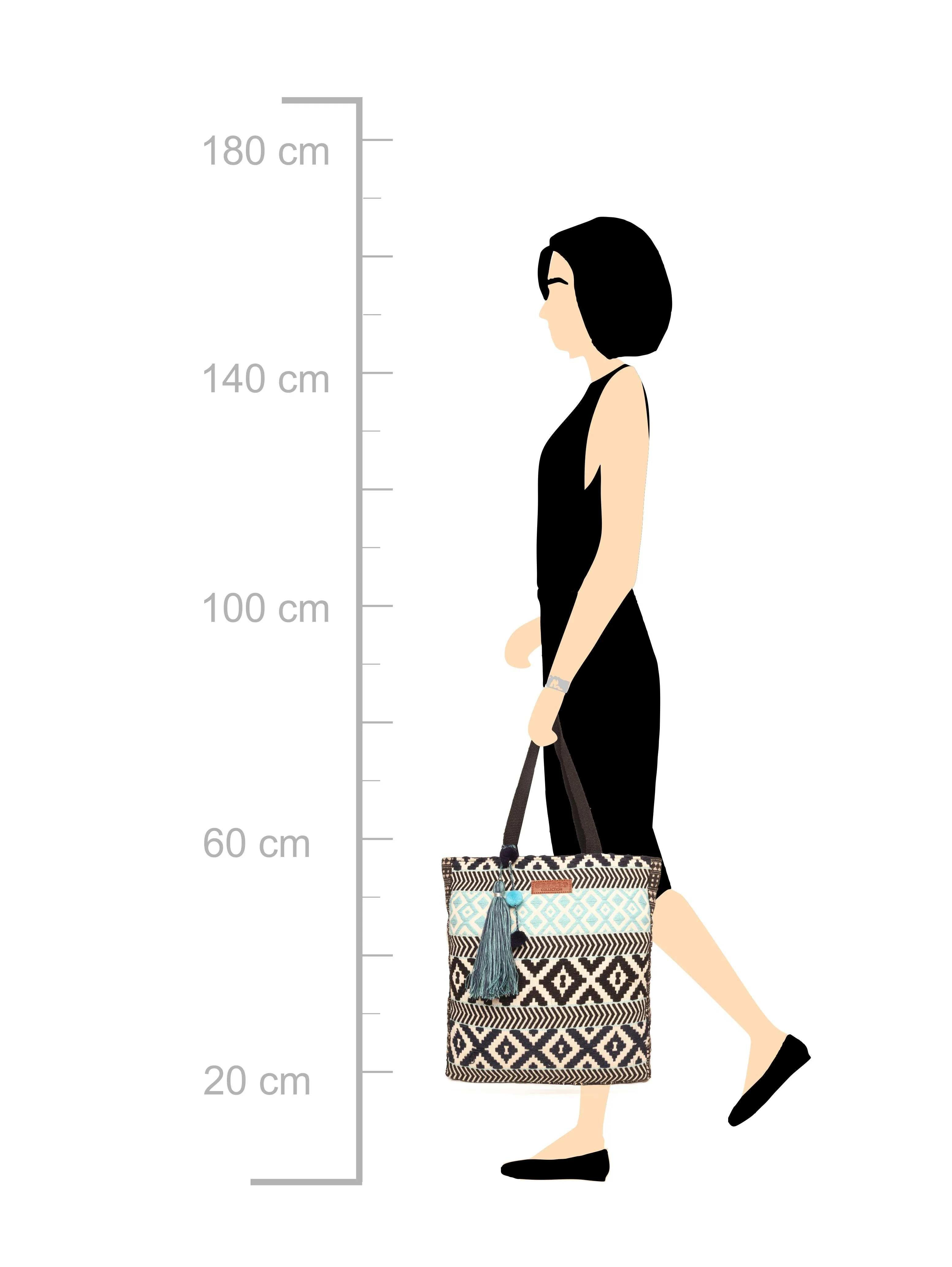Black & White Tote Bag Medium Size With Beautiful Tassel