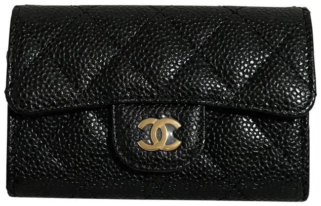 Chanel Black Classic Flap Card Caviar Leather Card Holder Wallet