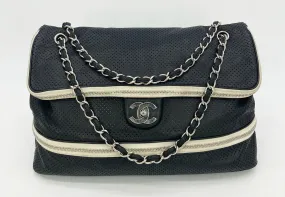 Chanel Black Perforated Leather Expandable Classic Flap Shoulder Bag