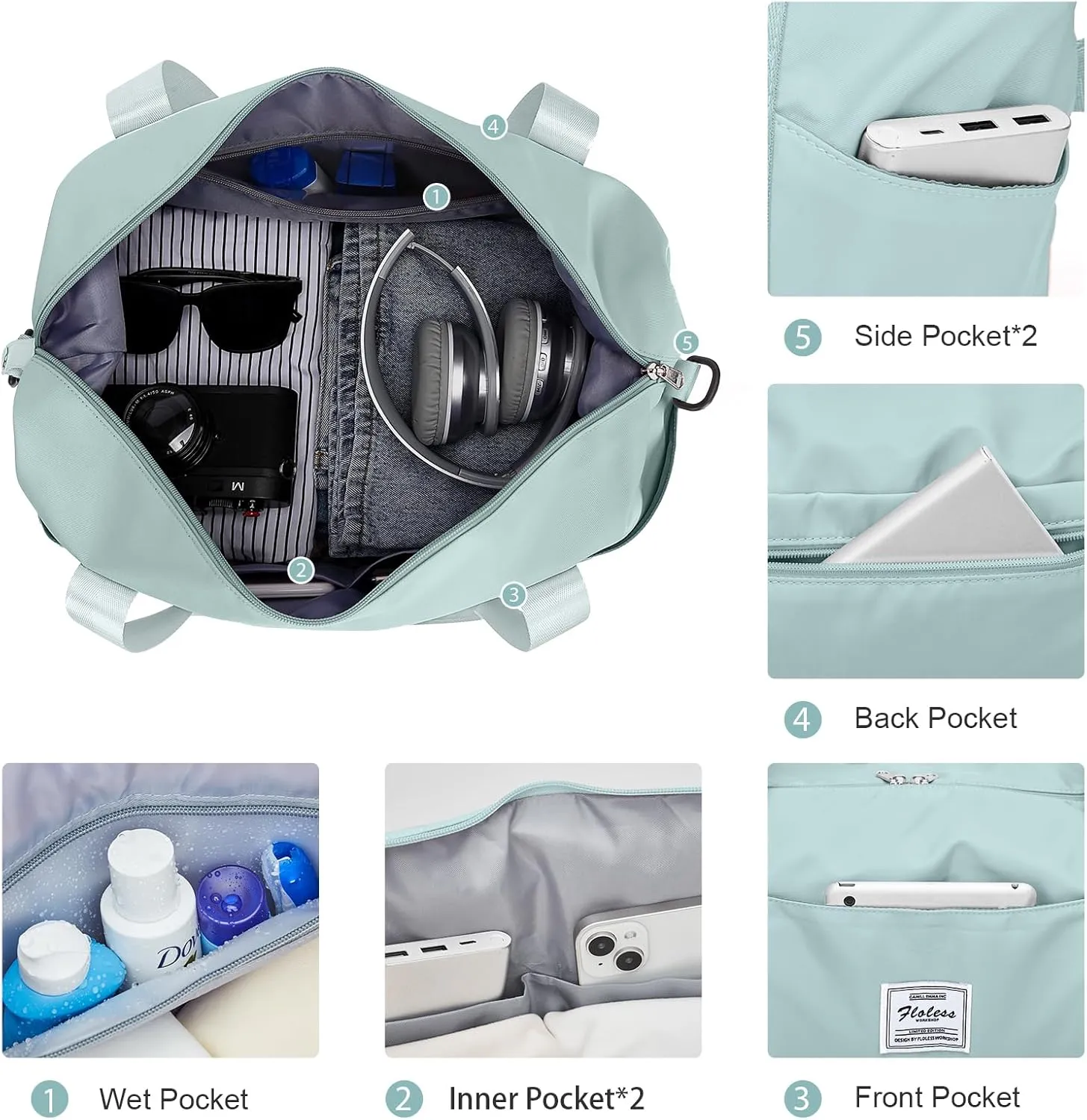 Expandable Travel Duffle Bag for Women Men, Large Gym Bag Travel Tote Bags, Waterproof Carry On Personal Item Bag Airline Approved, Overnight Workout Weekender Bag with Luggage Sleeve, Light Blue