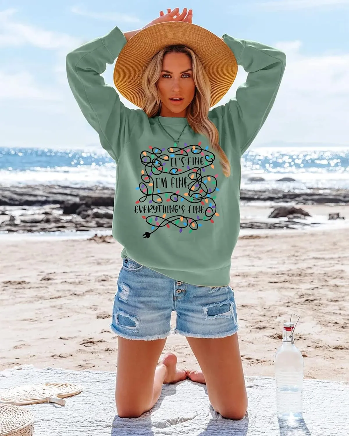I'm Fine Everything's Fine Sweatshirt Womens Christmas Sweatshirt Lightweight Long Sleeve Shirt