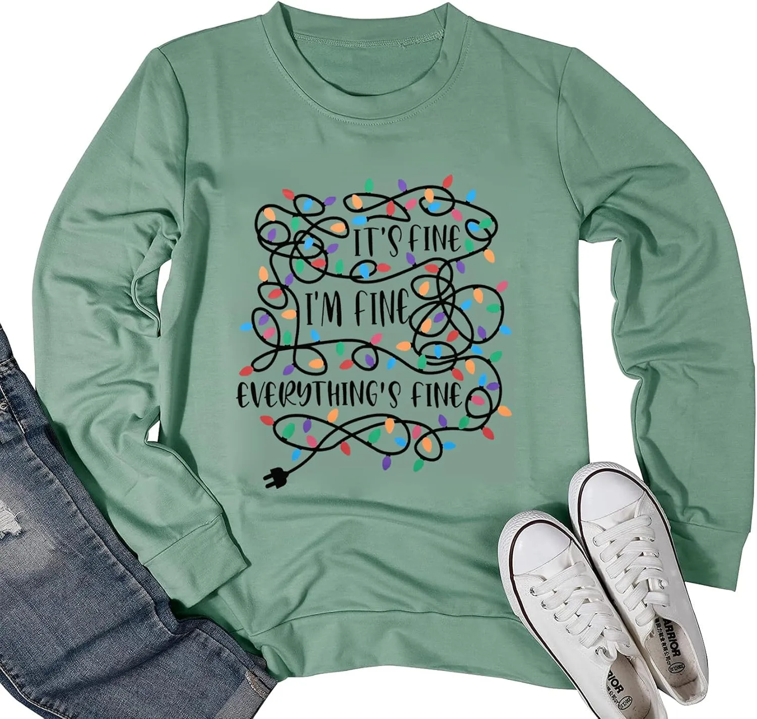 I'm Fine Everything's Fine Sweatshirt Womens Christmas Sweatshirt Lightweight Long Sleeve Shirt