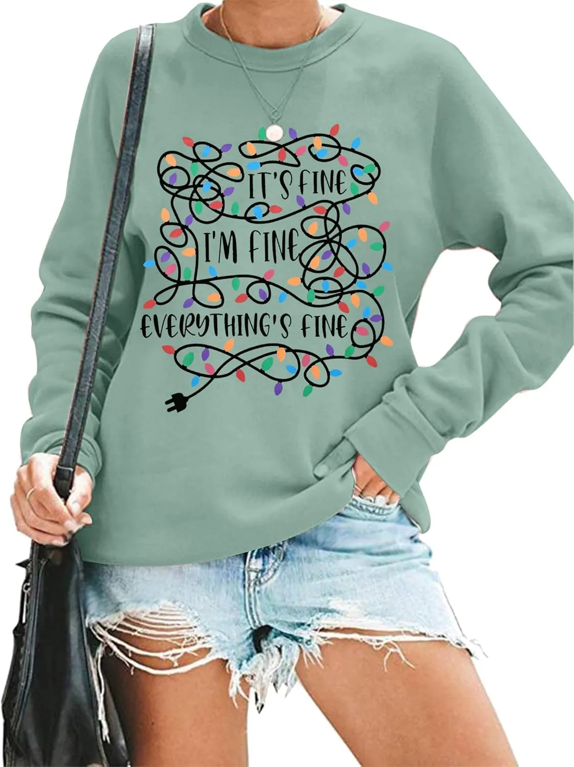I'm Fine Everything's Fine Sweatshirt Womens Christmas Sweatshirt Lightweight Long Sleeve Shirt