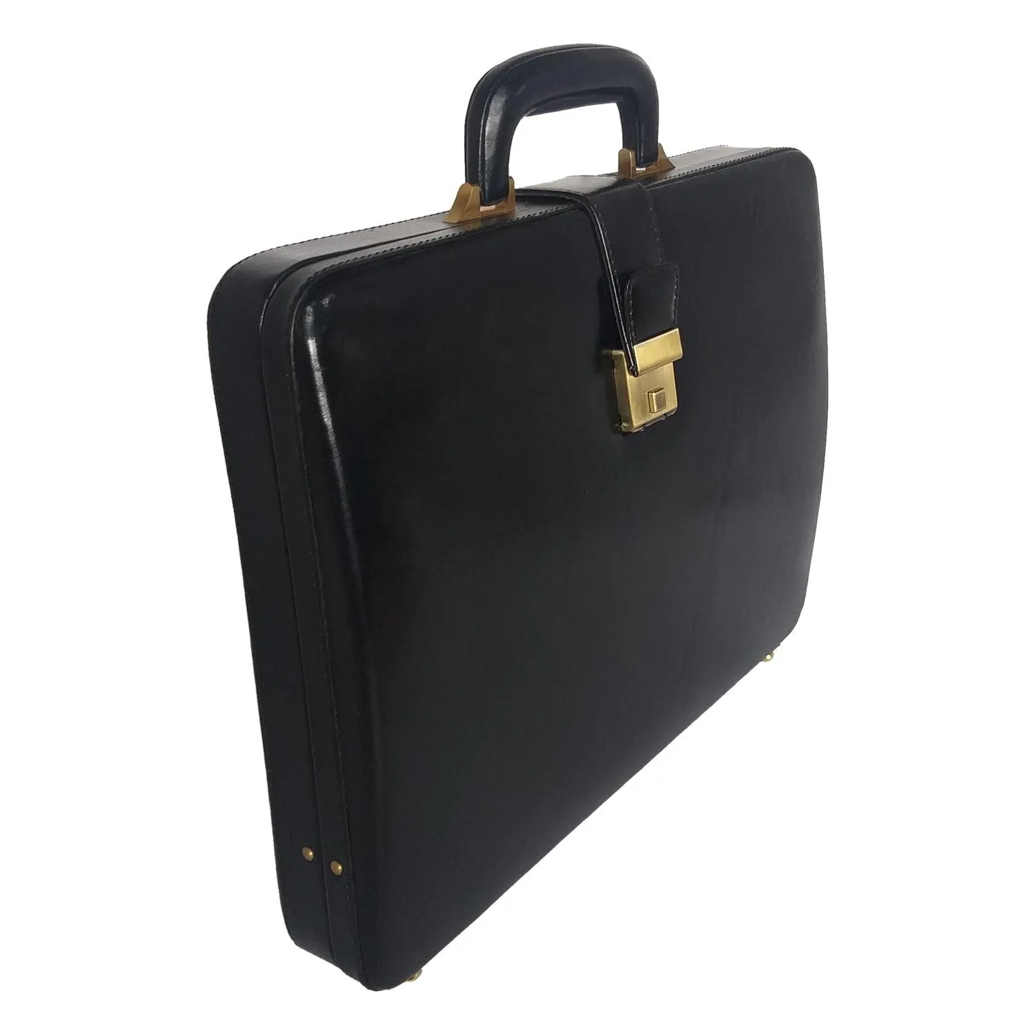 MANDAVA Men's Genuine Leather Attache Briefcase Vintage Executive Business Handbag 14 inch Laptop MacBook Carry Case (Black)