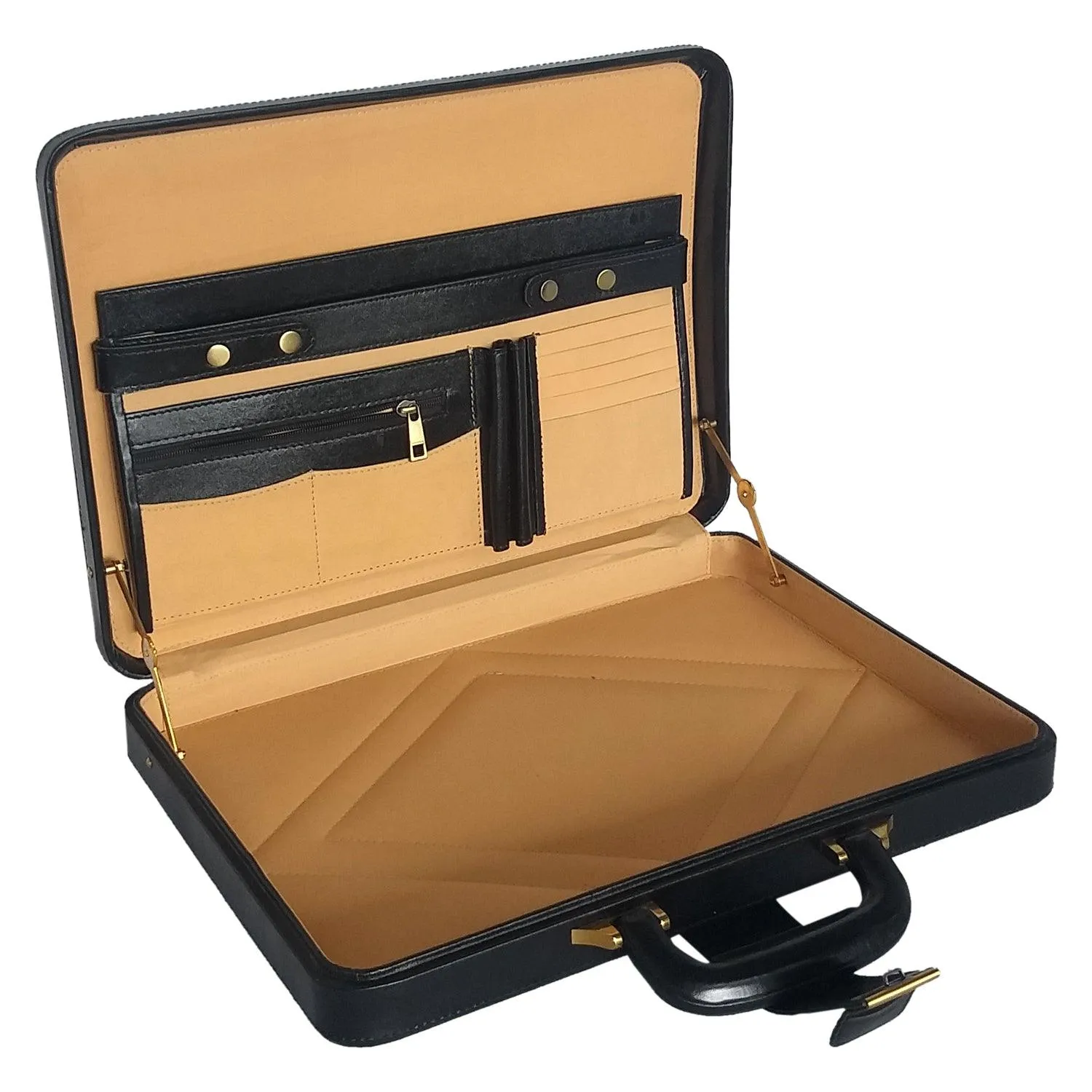 MANDAVA Men's Genuine Leather Attache Briefcase Vintage Executive Business Handbag 14 inch Laptop MacBook Carry Case (Black)