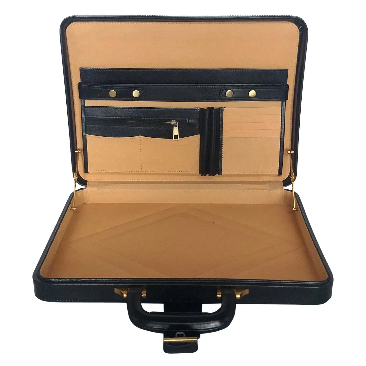 MANDAVA Men's Genuine Leather Attache Briefcase Vintage Executive Business Handbag 14 inch Laptop MacBook Carry Case (Black)