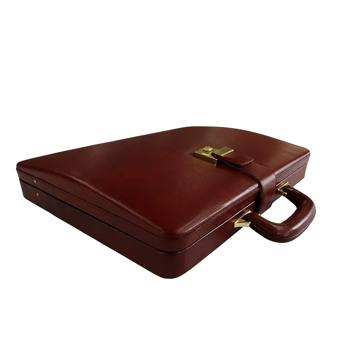 MANDAVA Men's Genuine Leather Attache Briefcase Vintage Executive Business Handbag 14 inch Laptop MacBook Carry Case Brown