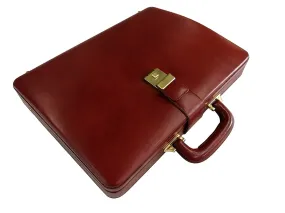 MANDAVA Men's Genuine Leather Attache Briefcase Vintage Executive Business Handbag 14 inch Laptop MacBook Carry Case Brown