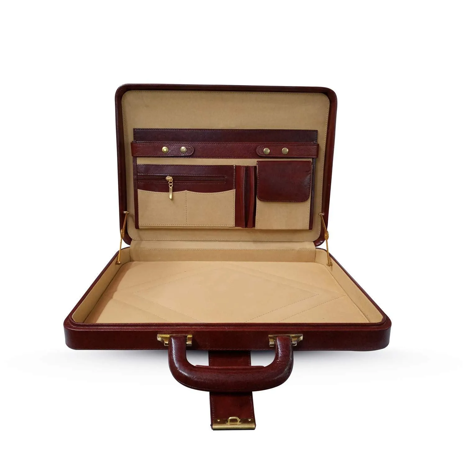 MANDAVA Men's Genuine Leather Attache Briefcase Vintage Executive Business Handbag 14 inch Laptop MacBook Carry Case Brown