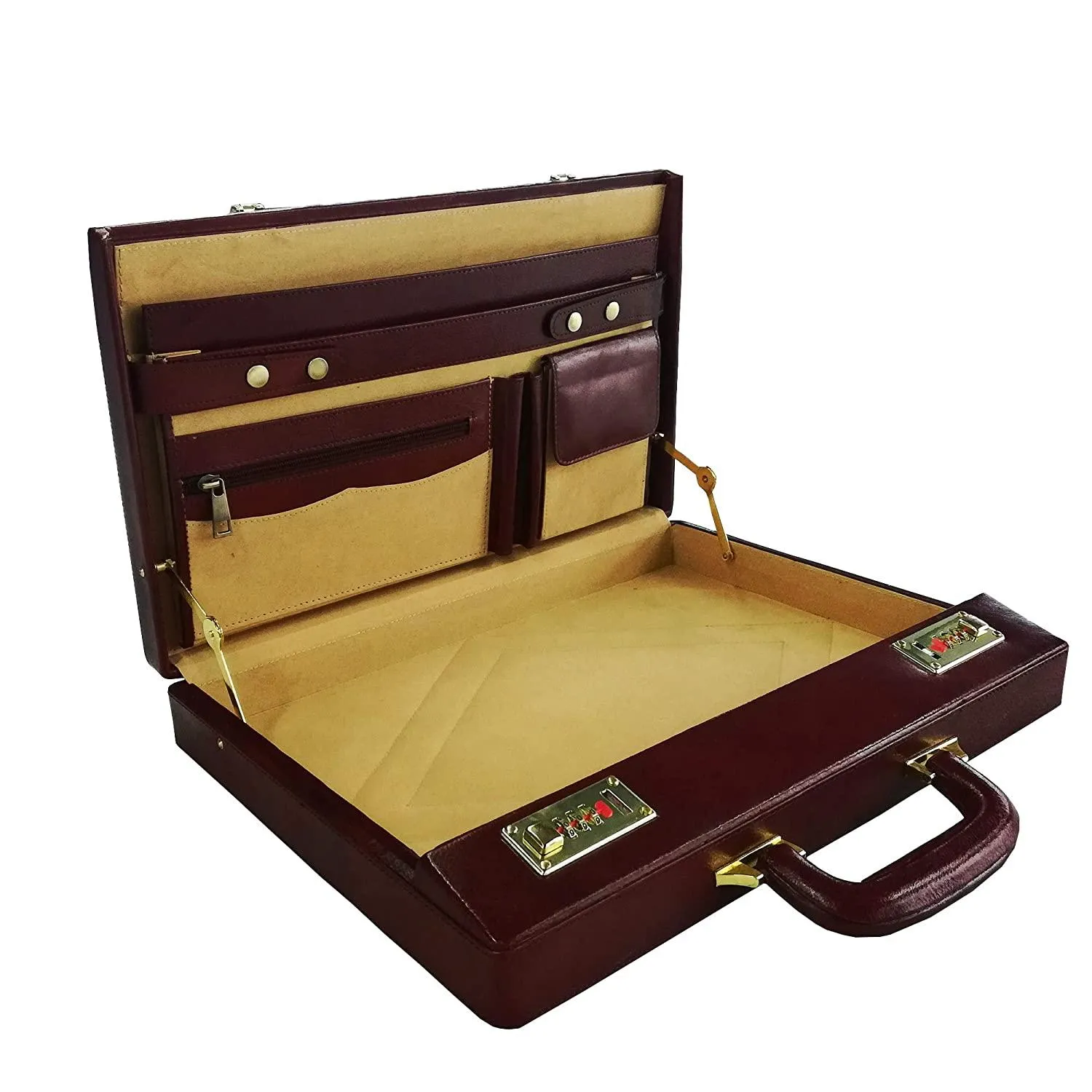 MANDAVA Men's Genuine Leather Briefcase Executive Attache Slim Business Handbag 14 inch Laptop MacBook Carry Case Brown