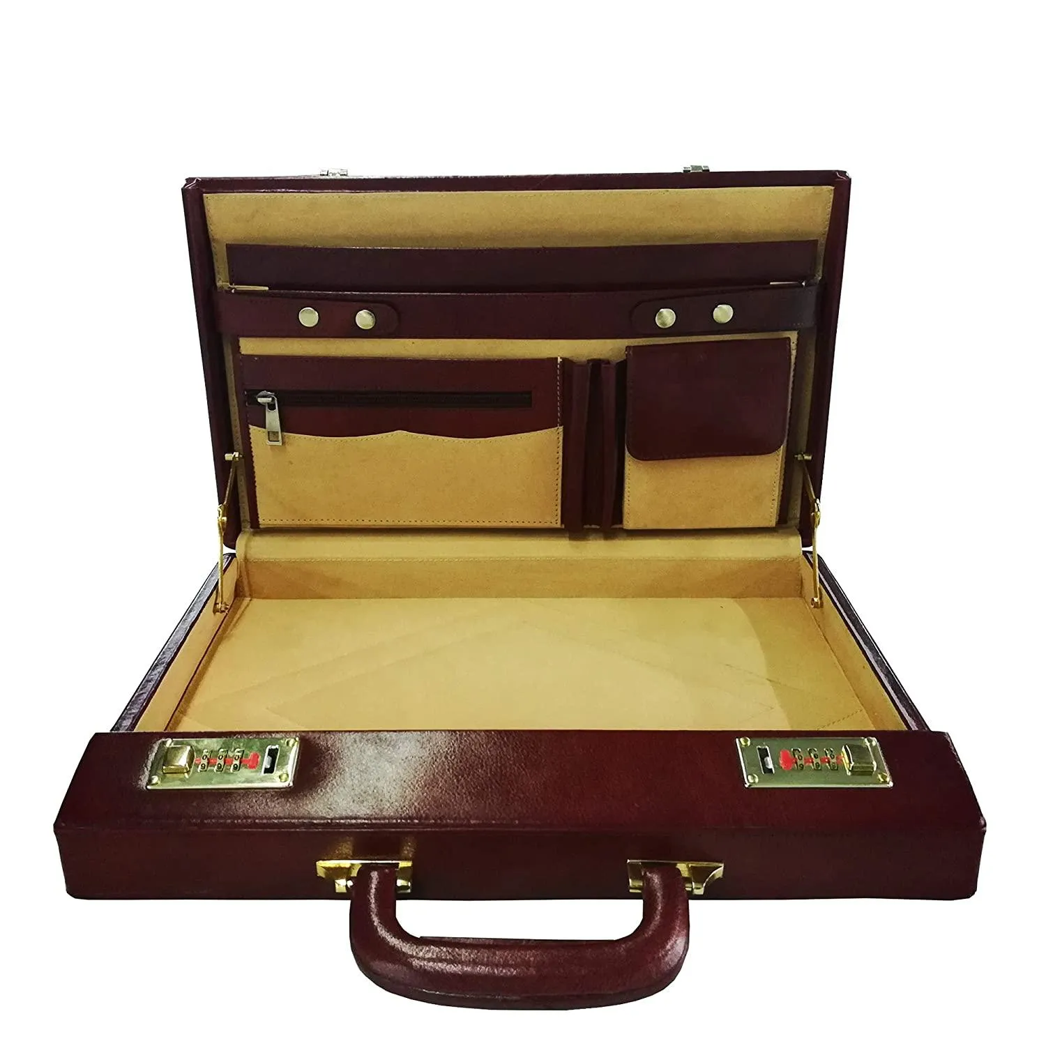 MANDAVA Men's Genuine Leather Briefcase Executive Attache Slim Business Handbag 14 inch Laptop MacBook Carry Case Brown