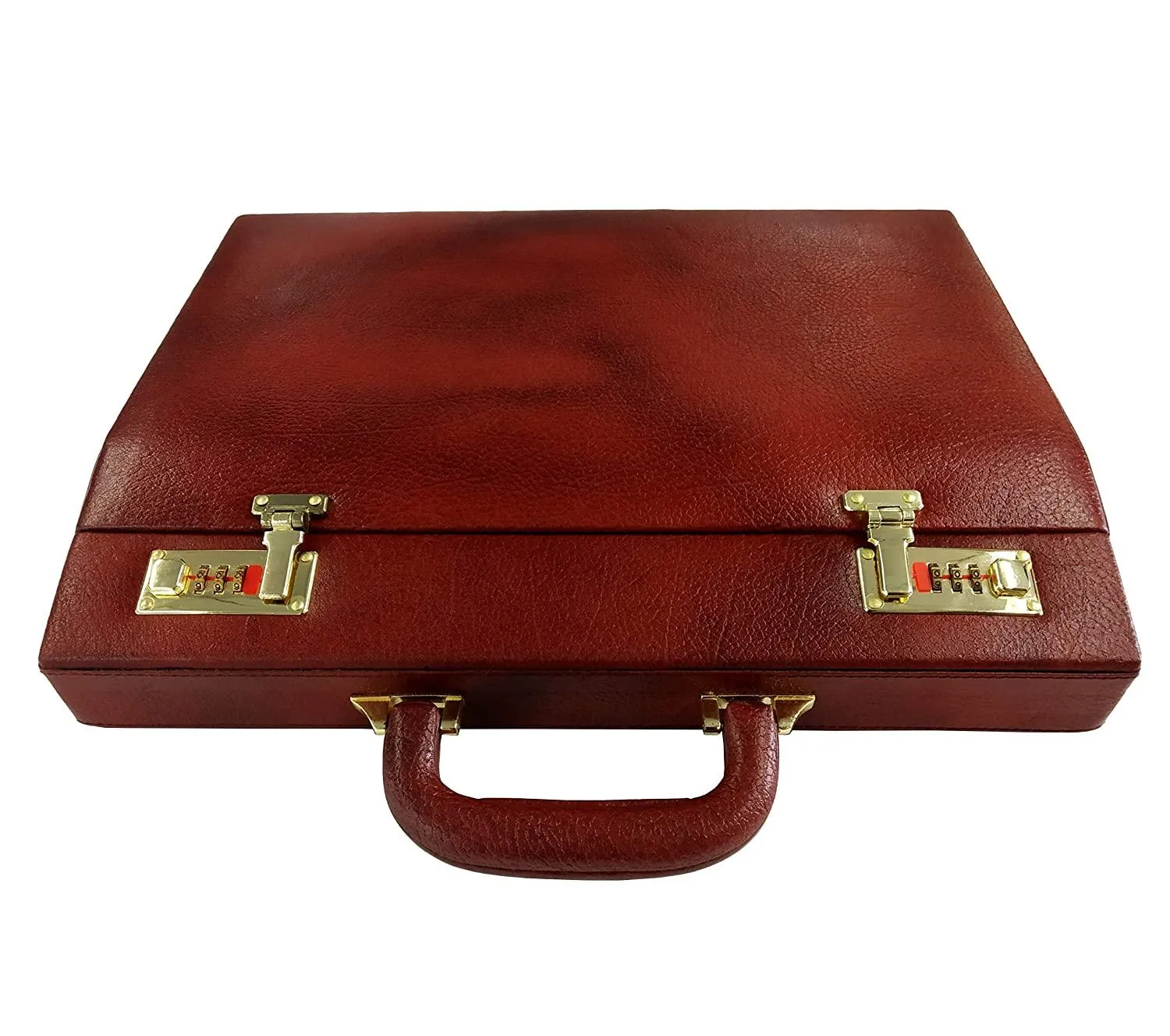 MANDAVA Men's Genuine Leather Briefcase Executive Attache Slim Business Handbag 14 inch Laptop MacBook Carry Case Brown