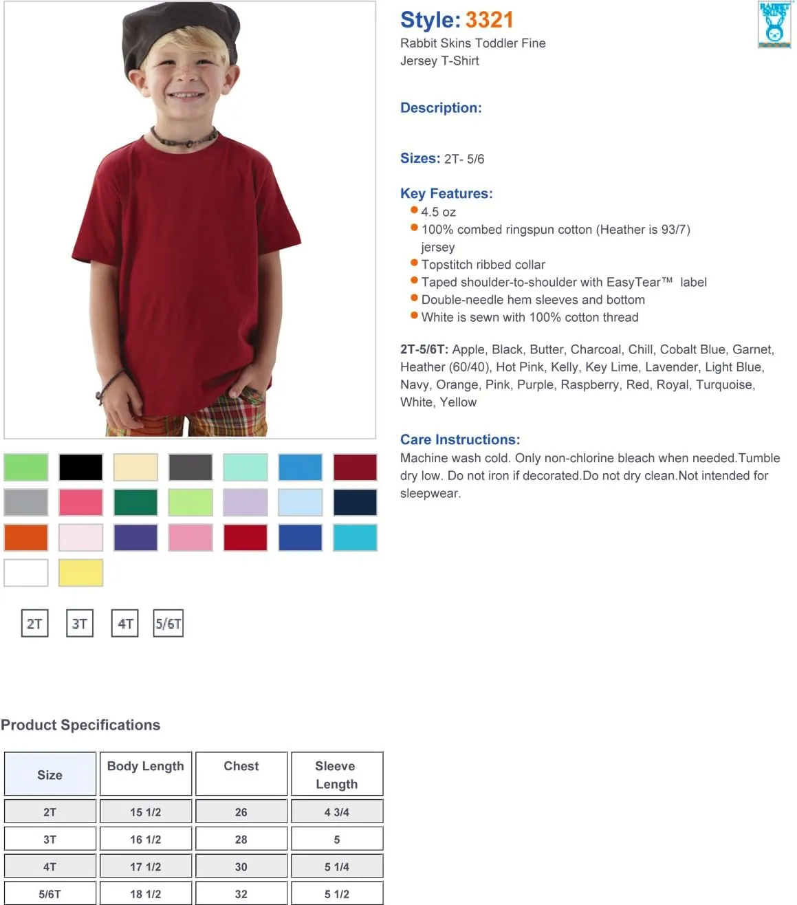RABBIT SKINS 4.5 oz. Fine Jersey T-Shirt (3321)