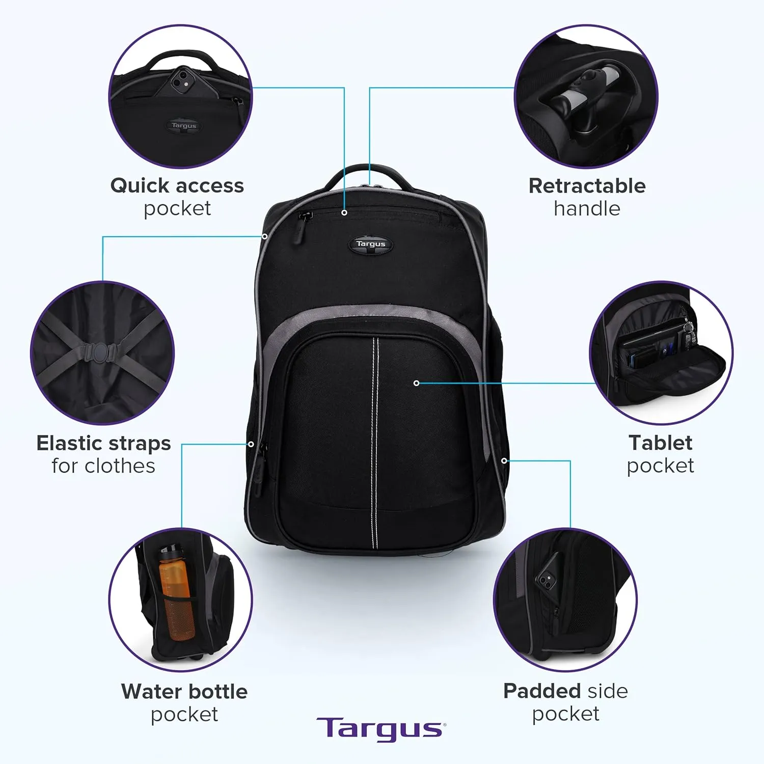 Targus Compact Rolling Backpack for 16-Inch Laptops, Black (TSB750US)