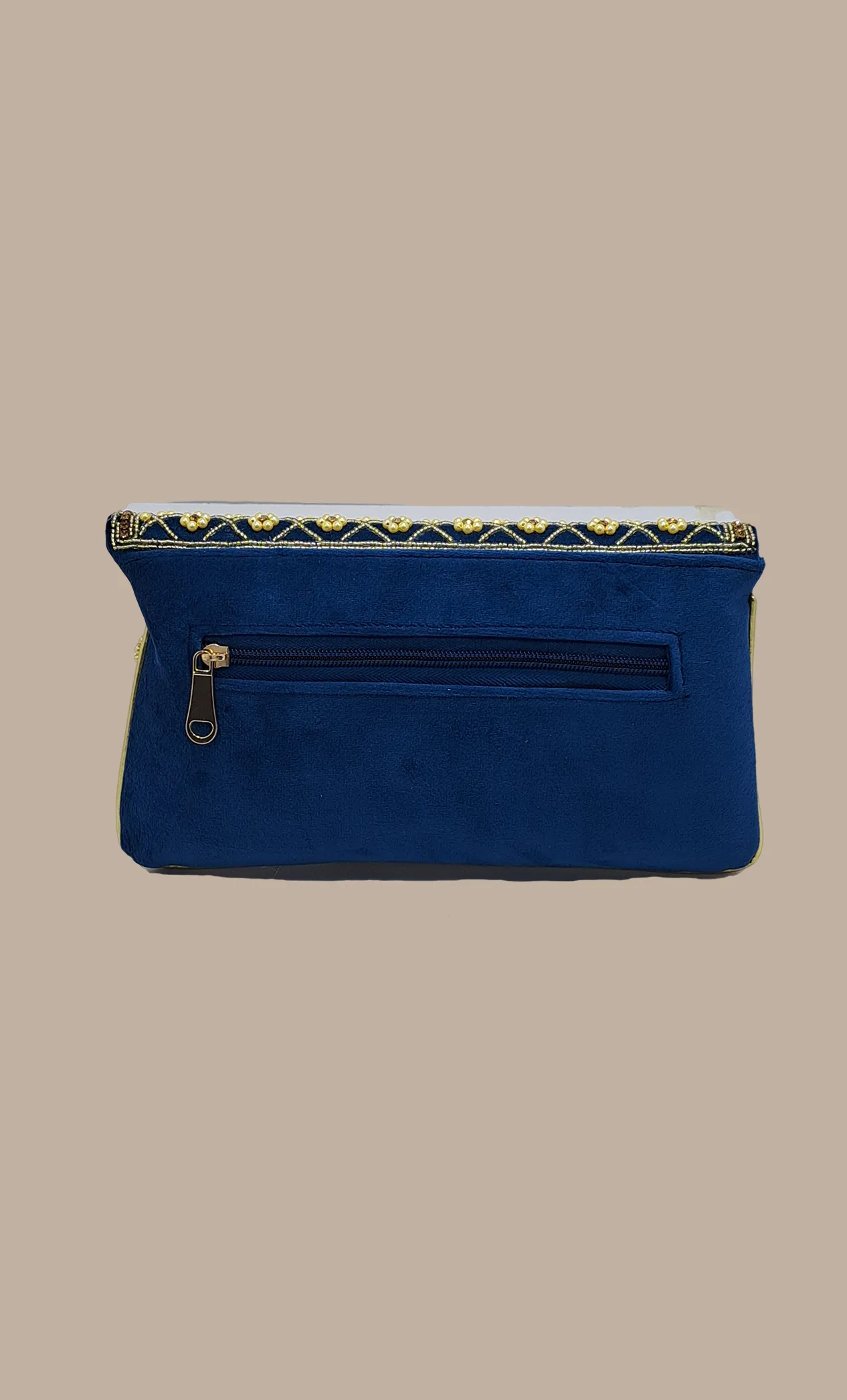 Teal Blue Pearl Embroidered Handbag