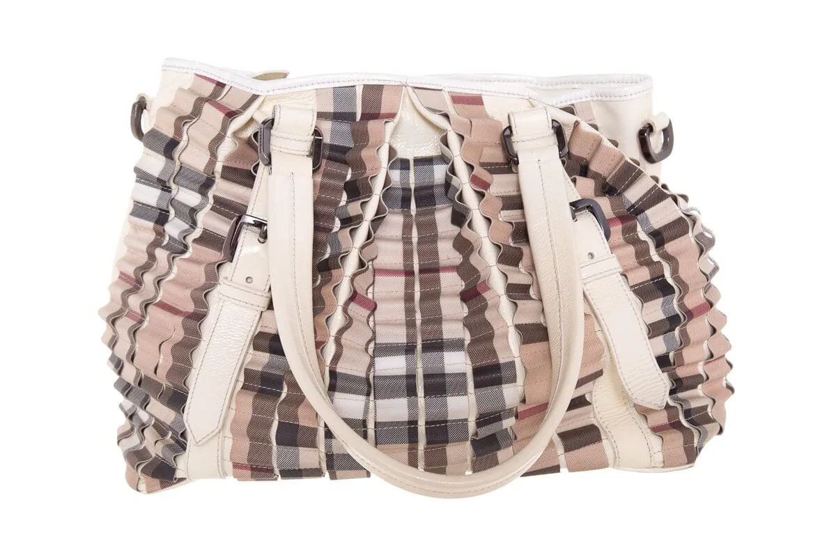 Trendy Inspired Burberry Cream Patent Leather Cartridge Novacheck Satchel
