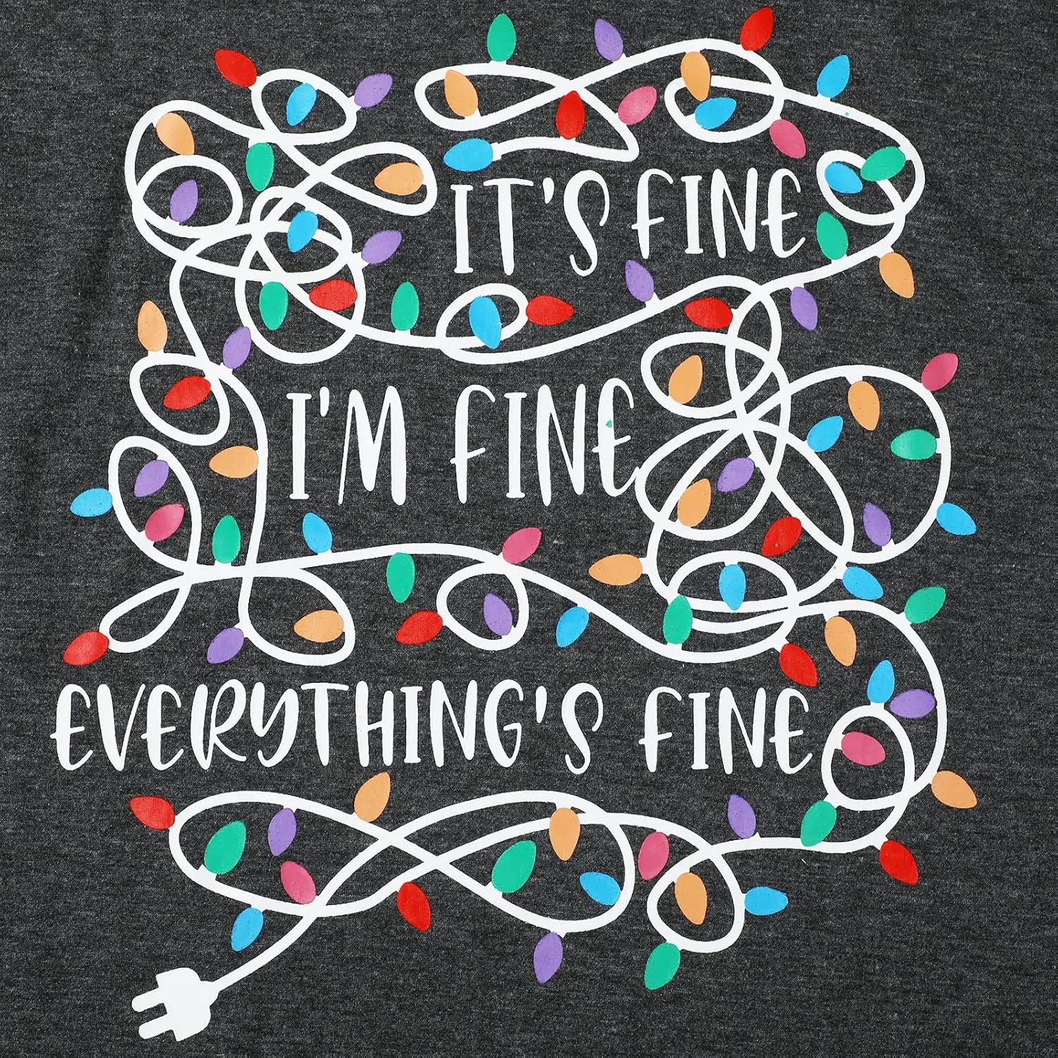 Women Plus Size I'm Fine Everything is Fine Shirt Funny Tangled Christmas Lights Striped Short Sleeve Oversized Tee Tops