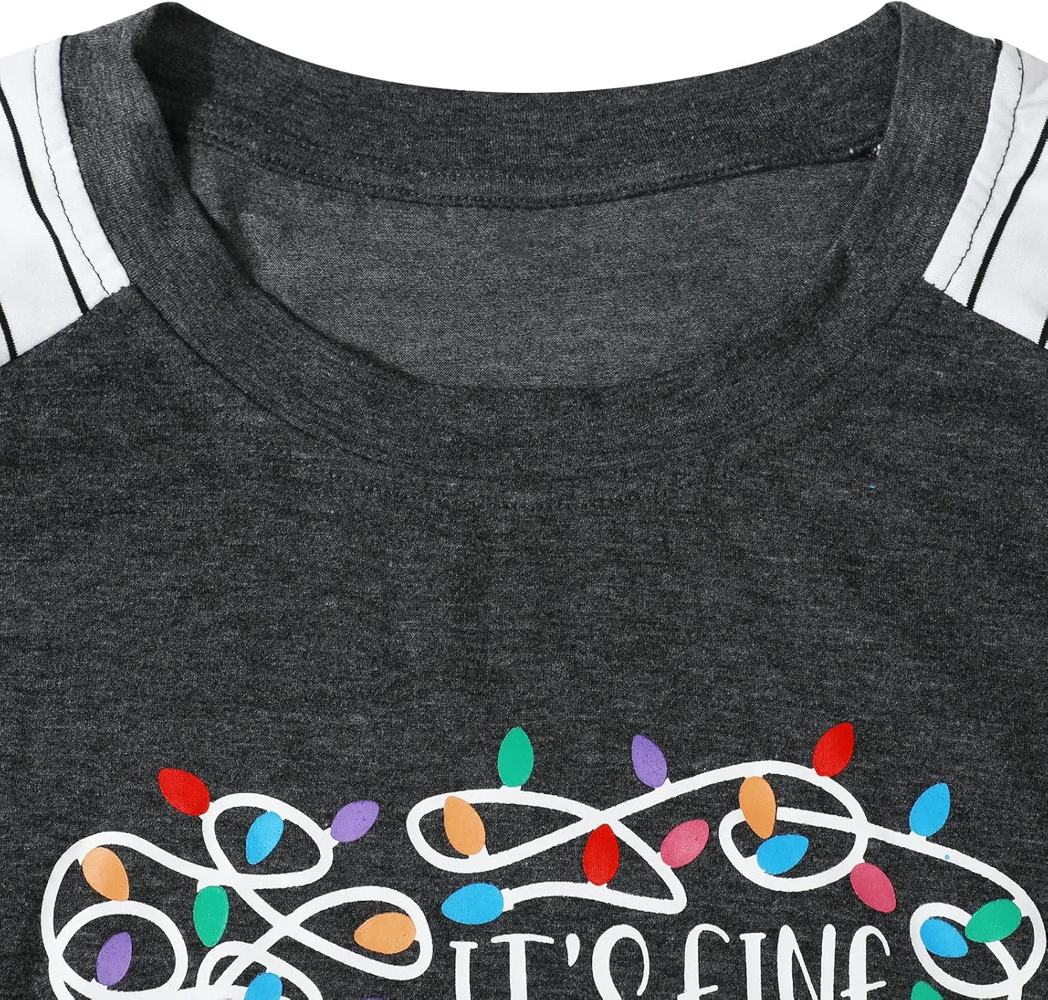 Women Plus Size I'm Fine Everything is Fine Shirt Funny Tangled Christmas Lights Striped Short Sleeve Oversized Tee Tops