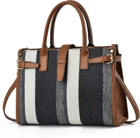 Women's Canvas Tote Bag with Brown and White Striped Design, Casual Handbag Large Canvas Tote Bag for Women - Multiple Colors
