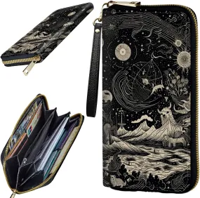 Women's Clutch Purse with Wrist Strap, Slim PU Leather Cell Phone Wallet Large Capacity