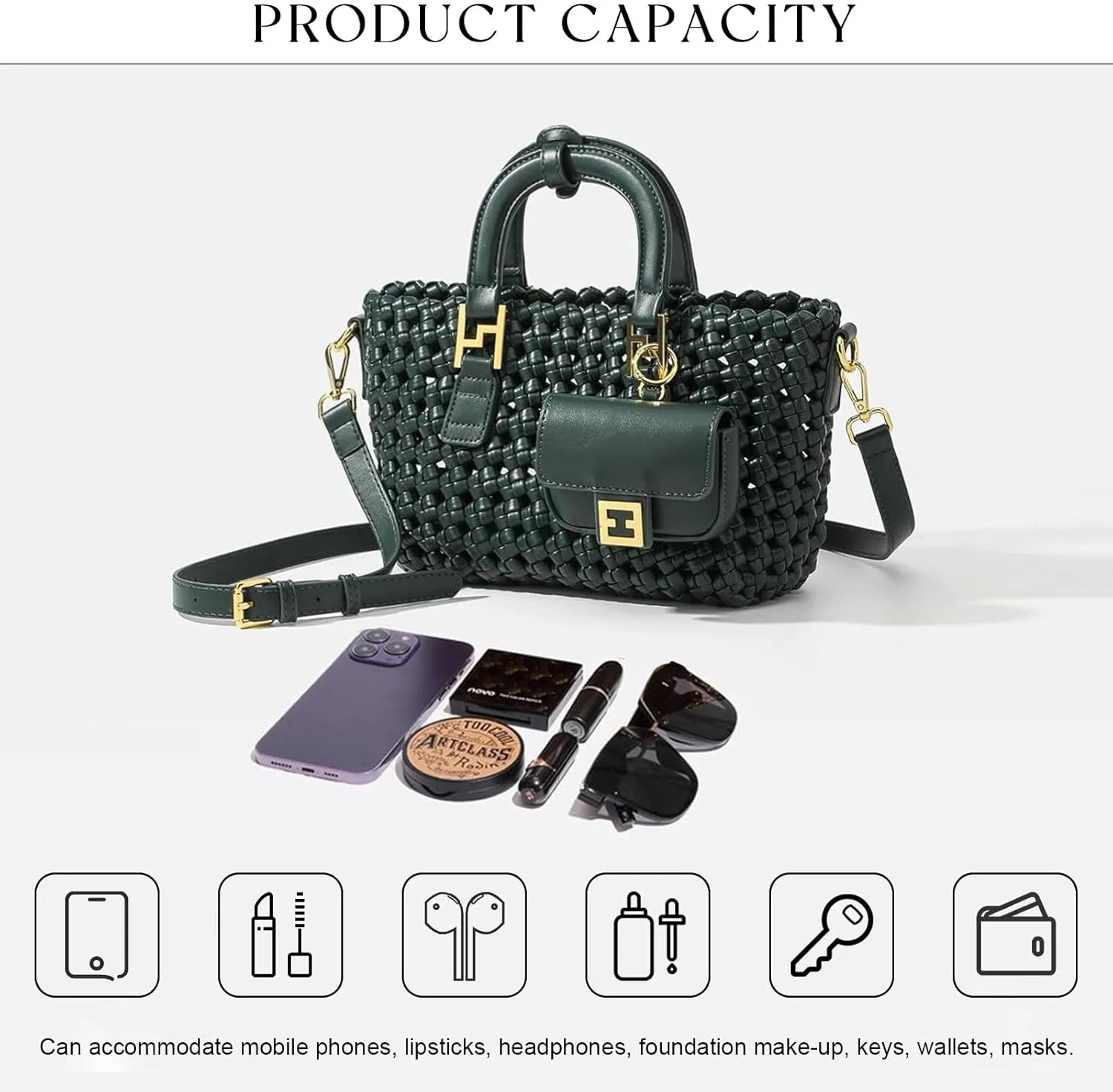 Woven Tote Bag For Women, Fashion Crossbody Shoulder Bag, Casual Top-handle Handbags, and Travel Purses Phone Bag